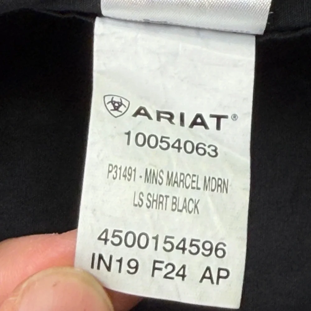 Ariat Mens Marcel Modern Fit Long Sleeve Button Down Shirt Black Grey Floral - Picture 9 of 13